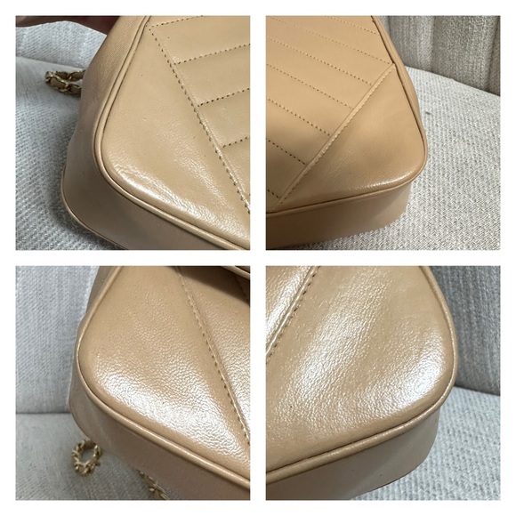 π― CHANEL Beige Coco Mark Diagonal Chain Lambskin Leather Shoulder Bag w/ auth - Picture 11 of 14